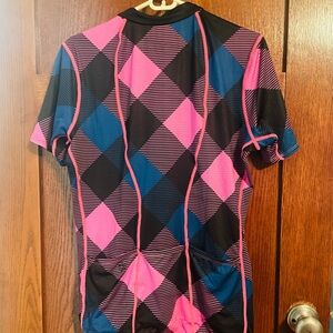 Shebeest Pink and Blue Checkered Cycling Jersey - xl